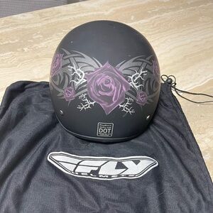Fly Racing Black Helmet with Purple Rose Design